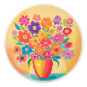 Helle Vase mit voller Blume Keramikknauf (Vorderseite)