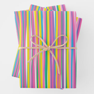 Helle vertikale Sommerstreifen Geschenkpapier Set