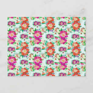 Helle Vintage-Blumen Rosa und Rote Blüten Postkarte