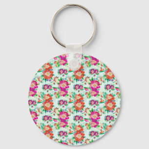 Helle Vintage-Blumen Rosa und Rote Blüten Schlüsselanhänger
