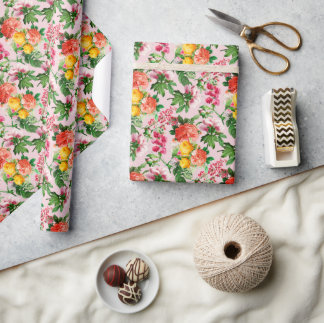 HELLE VINTAGE BLUMENBLUMEN AUF PINKPILLOW GESCHENKPAPIER