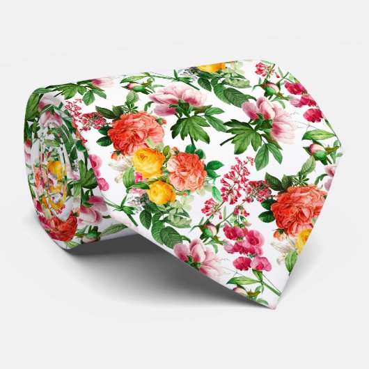 HELLE VINTAGE BLUMENBLUMEN AUF WEISSEN MÄNNERN KRAWATTE (Gerollt)