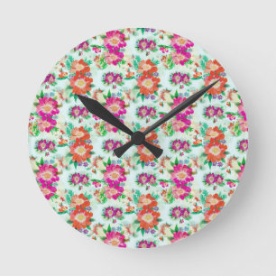 Helle Vintage-Blumenmuster Runde Wanduhr