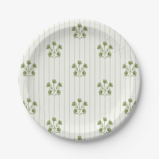 Helle Vintage grüne Blume Streifen Pappteller (Vorderseite)