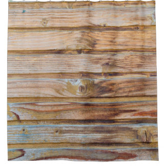 Helle Vintage Holzplanken im Hintergrund. Hori Duschvorhang