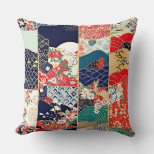 Helle Vintage-Japan-Kimono-Patchworkarbeit Kissen