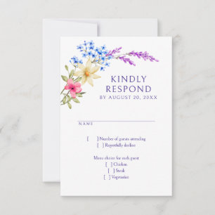 Helle Vivid Colors Wildblume Hochzeit RSVP Karte