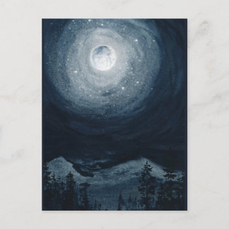 Helle Vollmond Stern dunkelblauer Nachthimmel Postkarte