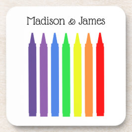 Helle Wachskrammen in Regenbogenfarben, Ihr Name Getränkeuntersetzer