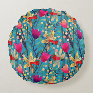 Helle Wasserfarbe: florennahes Design. Rundes Kissen