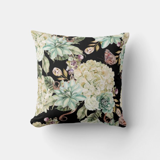 Helle Wasserfarbe: Hydrangea Rose Muster. Kissen (Vorderseite)