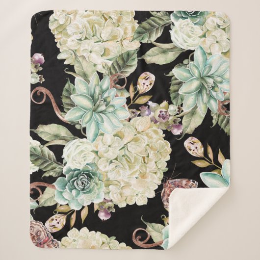 Helle Wasserfarbe: Hydrangea Rose Muster. Sherpadecke (Vorderseite)