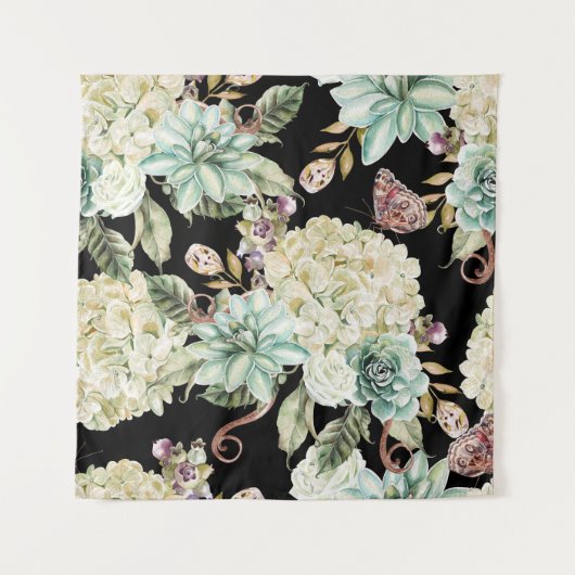 Helle Wasserfarbe: Hydrangea Rose Muster. Wandteppich (Vorderseite)