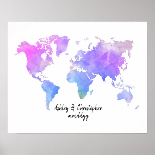 Helle Wasserfarbe Weltkarte Hochzeitstag Gästebuch (Vorne)