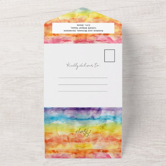 Helle Wasserfarbenprägung Gradient Rainbow Gay Wed All In One Einladung (Außenbereich)
