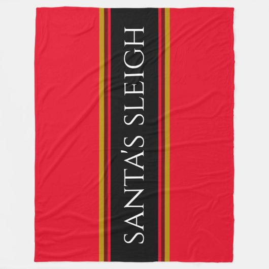 Helle Weihnachten Red Stripes Sleigh Text Fleecedecke (Vorderseite)