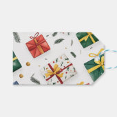 Helle Weihnachts-Geschenkboxen & Evergreen Blätter Geschenkanhänger (Vorderseite (Horizontal))