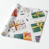 Helle Weihnachts-Geschenkboxen & Evergreen Blätter Geschenkpapier (Ungerollt)