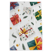Helle Weihnachts-Geschenkboxen & Evergreen Blätter Mittlere Geschenktüte (Rückseite)