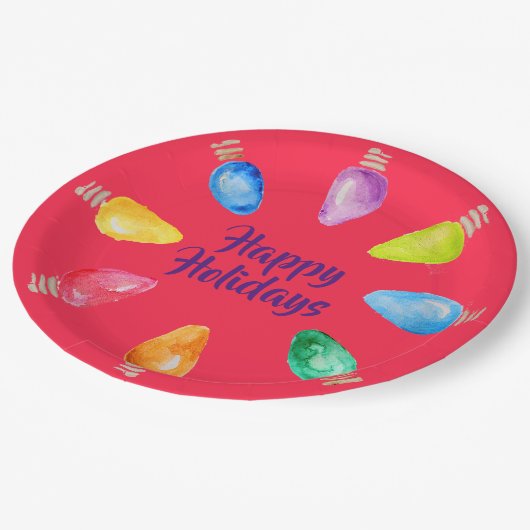 Helle Weihnachtsbrillen Happy Holidays Pappteller (Schrägansicht)