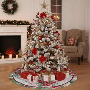 Helle Weihnachtssterne und Stechpalmen benutzerdef Polyester Weihnachtsbaumdecke