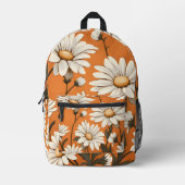 Helle weiße Daisy Floral in Orange Bedruckter Rucksack (Vorderseite)