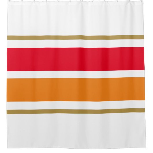 Helle, weiße rote, orangefarbene Streifen auf weiß Duschvorhang (Vorderseite)