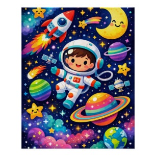 Helle Weltraum-Abenteuer-Kinder-Wandkunst Poster