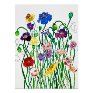 Helle Whimsical Colorful Wild Poppy Wasserfarbe Poster