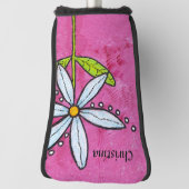 Helle Whimsical White Daisy Blume Blätter Pink Golf Headcover (Rotieren 90)