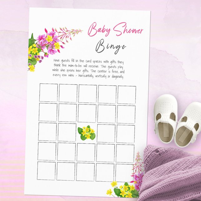 Helle Wildblume Babydusche Bingo Game (Bright Wildflower Baby Shower Bingo Game ©Susanne Sachers - Sunny Mind Design 🌞)