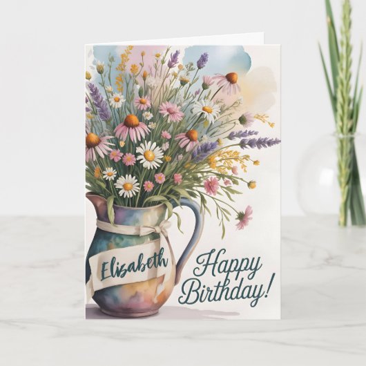Helle Wildblume Birthday Bouquet Begrüßung Karte (Vorderseite)