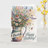Helle Wildblume Birthday Bouquet Begrüßung Karte (Gelbe Blume)