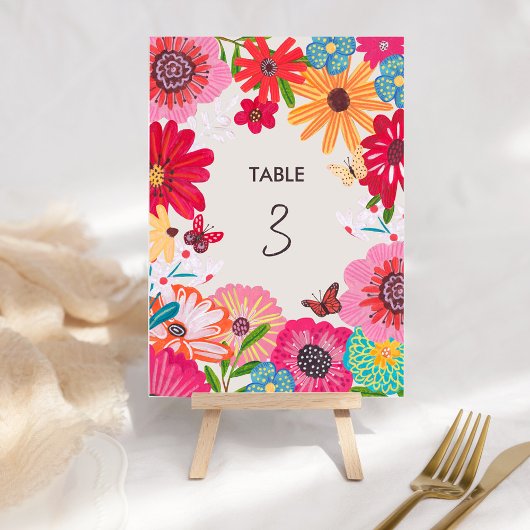 Helle Wildblume Brautparty Tischnummer