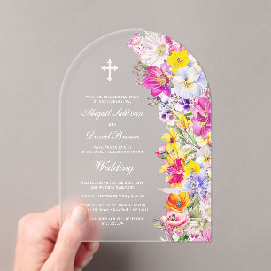 Helle Wildblumen-Bogen-Hochzeit Acryleinladungen