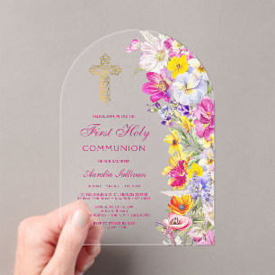 Helle Wildblumen Erste Kommunion Acryleinladungen