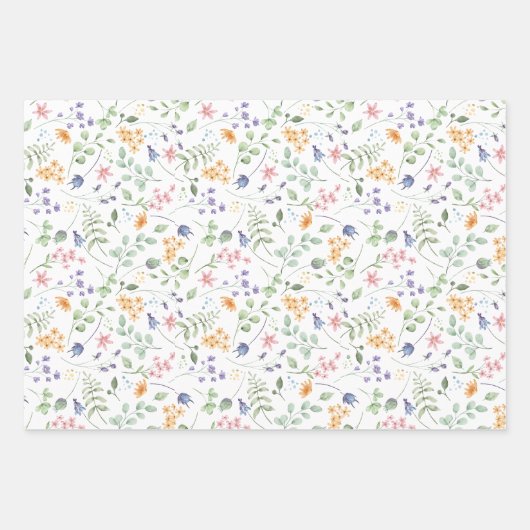 Helle Wildblumen individuelle Name Geschenkpapier Set (Vorderseite)