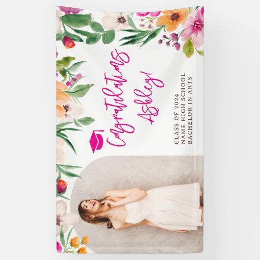 Helle Wildblumen Rosa Abschluss Glückwunsch Banner (Vertikal)