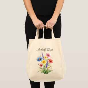 Helle Wildblumen-Wasserfarben-Einkaufstasche Tragetasche