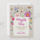 Helle Wilde Blume Schmetterling 1. Geburtstag Dankeskarte (Vorderseite)