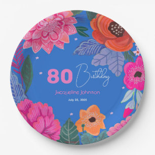 Helle wilde Blumen Rosa Blaue Geburtstagsfeier Pappteller