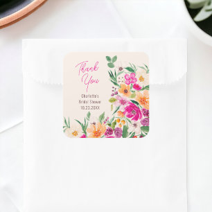 Helle wilde Blumen Schrift Brautdusche Quadratischer Aufkleber