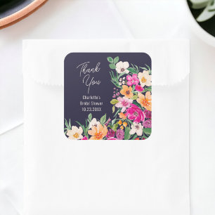 Helle wilde Blumen Schrift Brautdusche Quadratischer Aufkleber