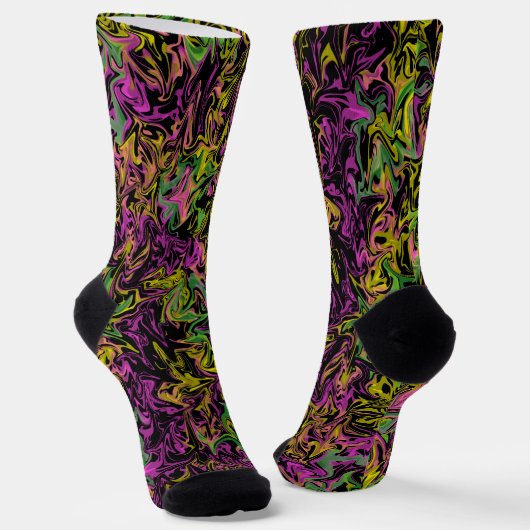 Helle Wirbel rosa-grüngelbe Abstrakte Kunst Socken (Gewinkelt)