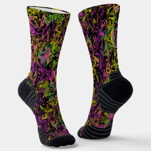 Helle Wirbel rosa-grüngelbe Abstrakte Kunst Socken (Gewinkelt)