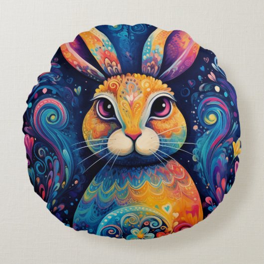 Helle Wirbel und Herzen Blau Rundes Kissen (Vorderseite)