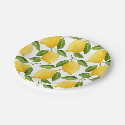 Helle Zitronen-Mittelpapier-Teller Pappteller (Schrägansicht)