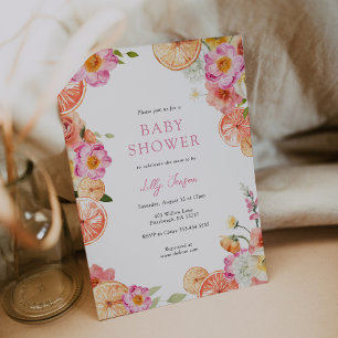 Helle Zitrusfrüchte und flirtende Blumen Baby Show Einladung