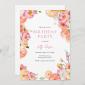 Helle Zitrusfrüchte und Kokette Blume Geburtstag Einladung (Vorne/Hinten)