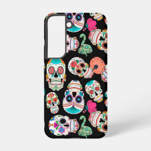 Helle Zuckerschädel-Muster auf Schwarz Samsung Galaxy Hülle